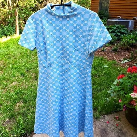 Vintage Double Knit Polyester Blue Rose High Quality Sz. M Dress - Picture 1 of 8